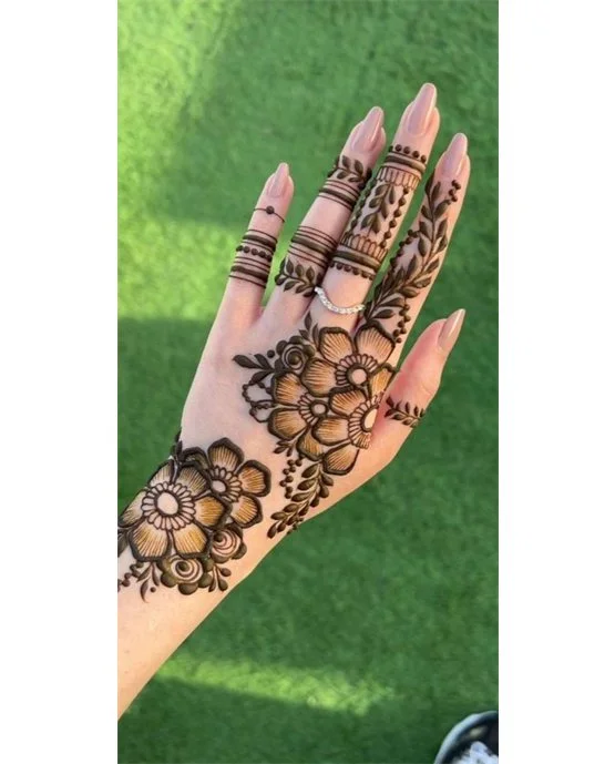 Motif And Outline Whimsical Back Hand Mehndi Design Formation